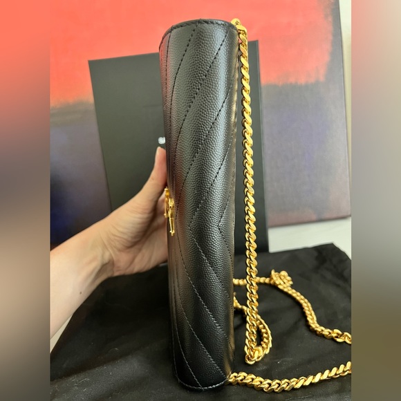 ๐SOLD๐ SAINT LAURENT Large Black WOC Grain de Poudre Wallet on Chain Monogram - Picture 5 of 16